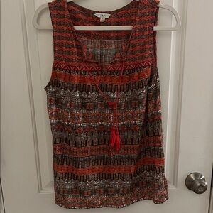 Lucky Brand Red and Black Patterned Tank Top